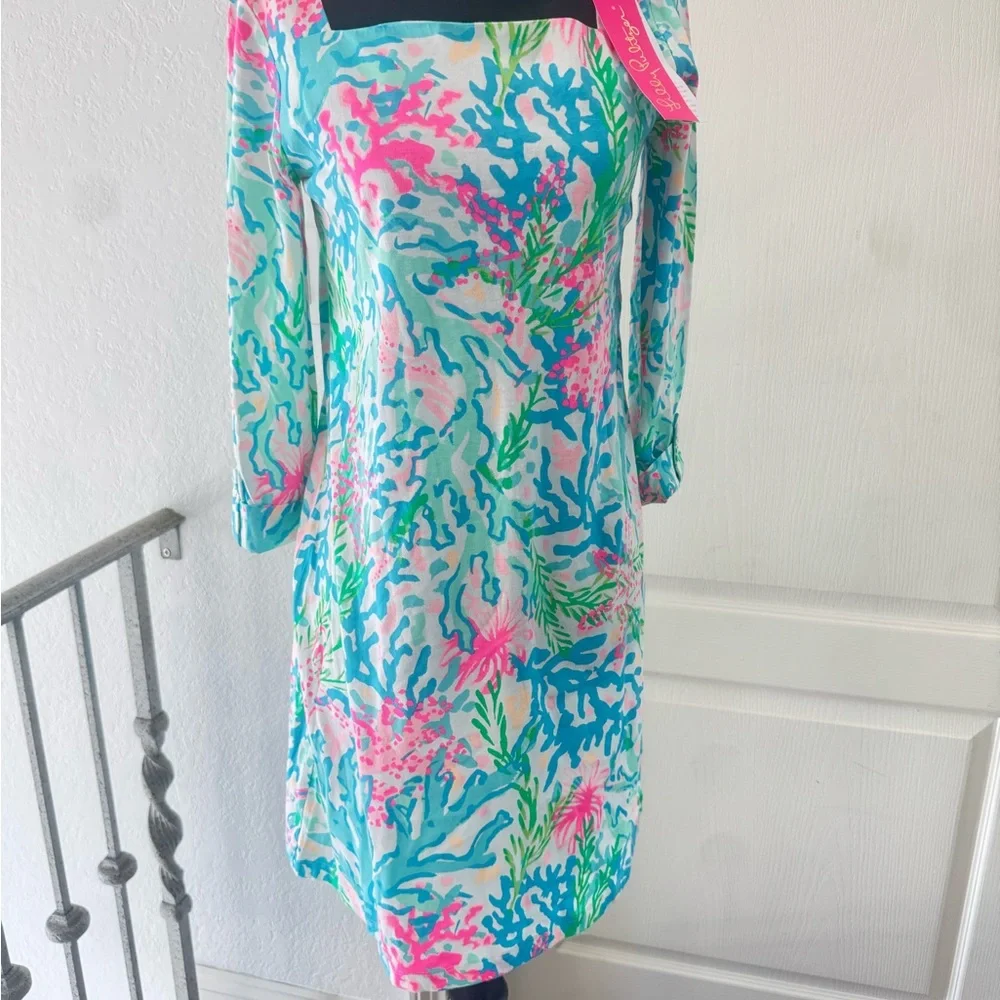 NWT Lilly Pulitzer Sz S Bailee Dress Multi Coral Bay Print - Picture 2 of 13